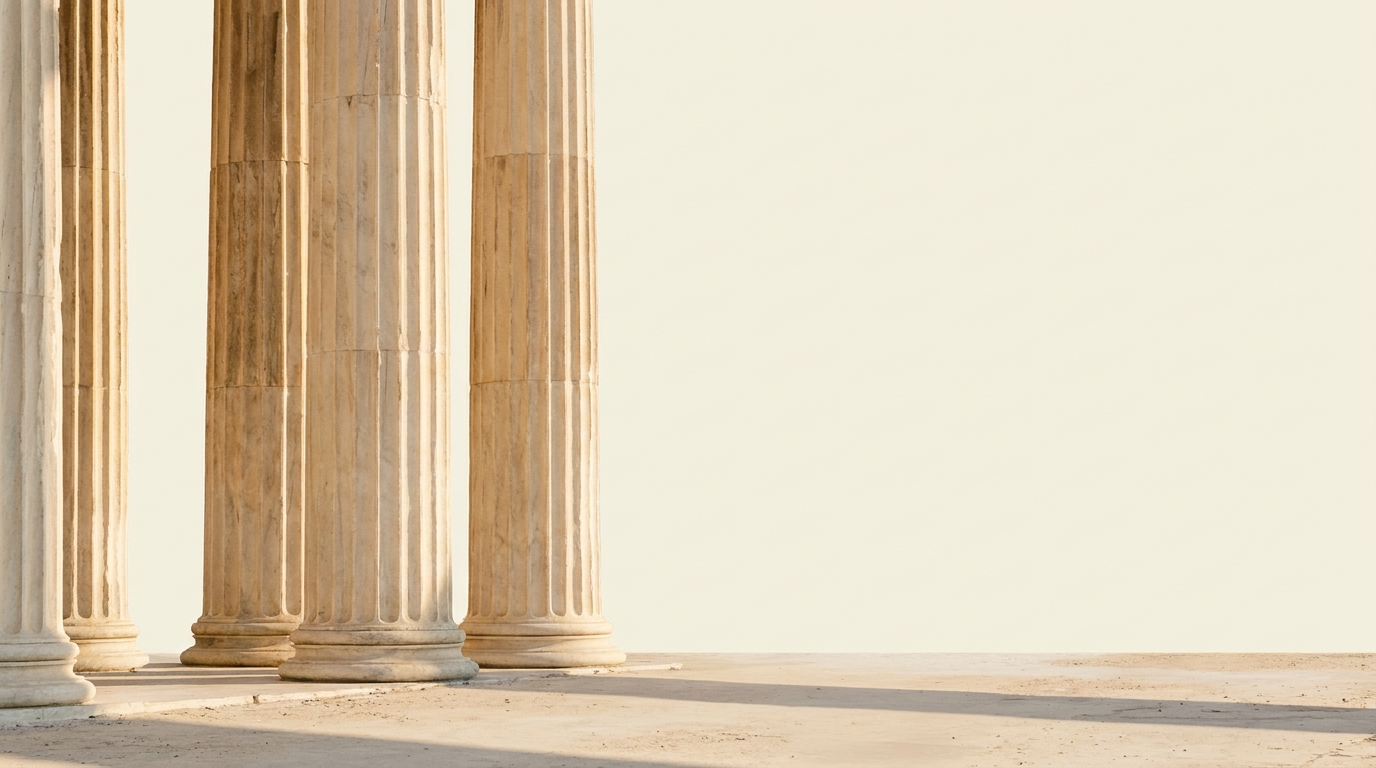Three marble columns — the three pillars of Kionas